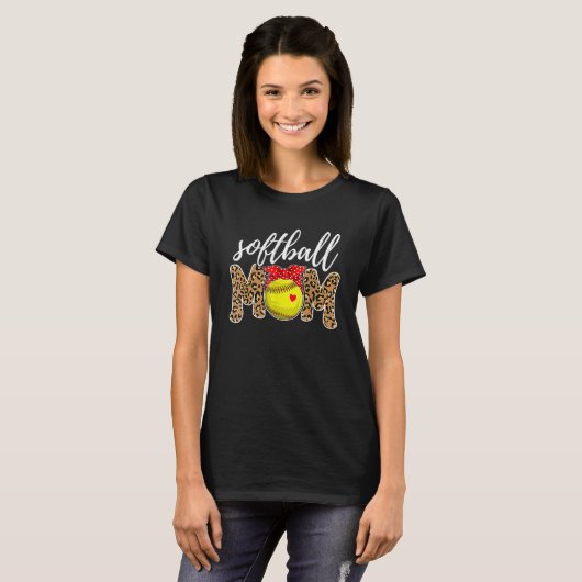 Softball Moeder Moeder Dag van de Leopard Baseball T-shirt (Voorkant volledig)