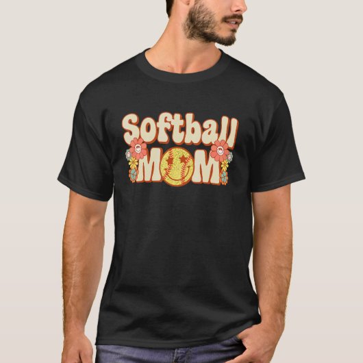 Softball Moeder Spel Dag Vibes Moederdag Groovy Re T-shirt (Voorkant)