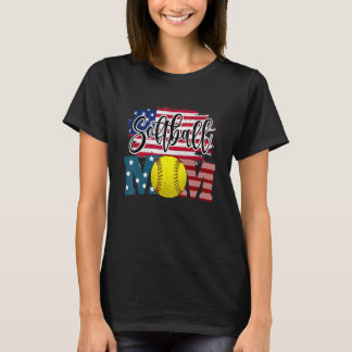 Softball Moeder VS Amerikaanse vlag T-shirt