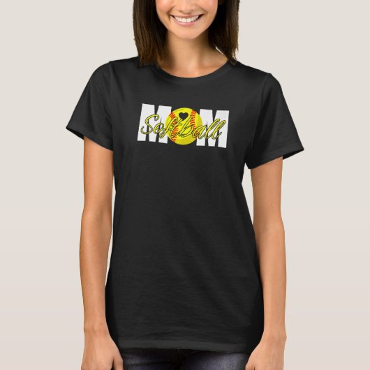 Softball Mom Heart Mama Mother's Day   T-shirt (Voorkant)