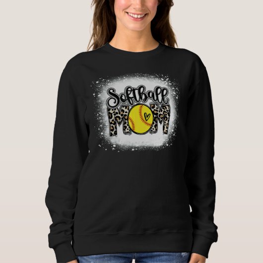Softball Mom Leopard Print Bleached Distressed Tre Trui (Voorkant)