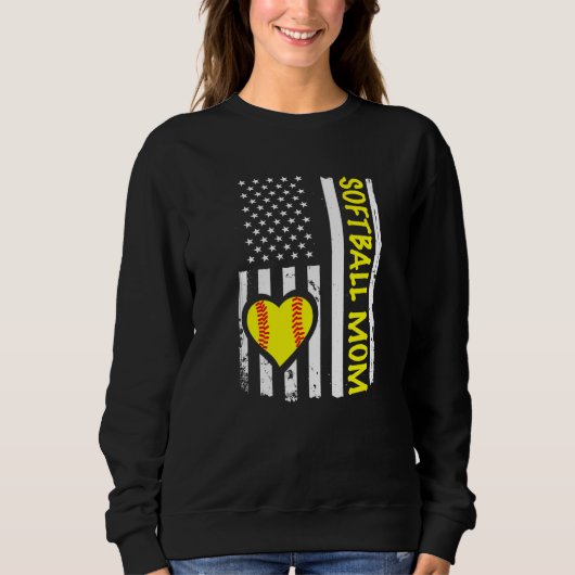 Softball Mom USA Flag Heart Trui (Voorkant)