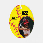 Softball Naam Jersey Nummer Foto Keepsake Metalen Ornament (Voorkant links)