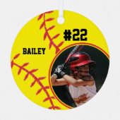 Softball Naam Jersey Nummer Foto Keepsake Metalen Ornament (Voorkant)