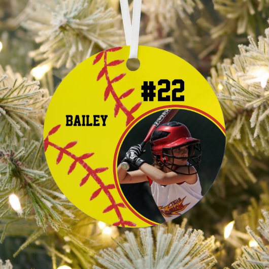 Softball Naam Jersey Nummer Foto Keepsake Metalen Ornament (Insitu)