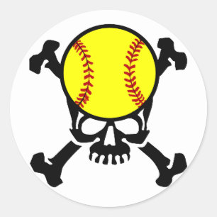 Softball op de hersenschedel ronde sticker