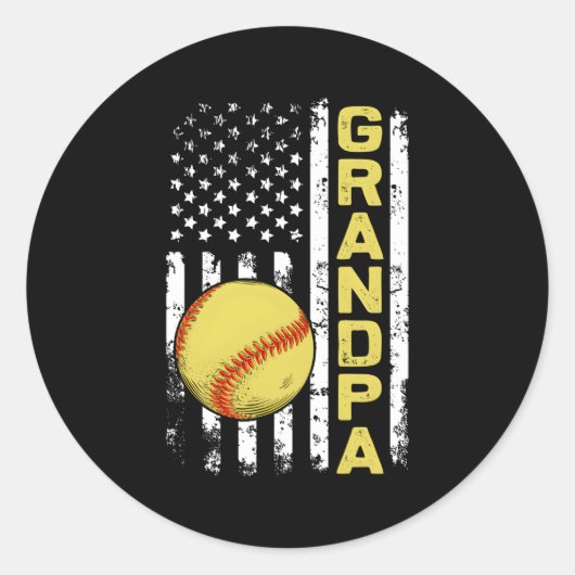 Softball Opa Amerikaanse vlag Softball Ronde Sticker (Voorkant)
