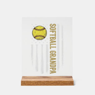Softball Opa Vintage Vlag Vectorontwerp_1 Acryl Bord