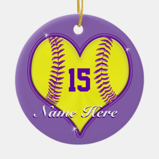 Softball Ornament Jouw naam, NUMMER of Schrap het (Voorkant)