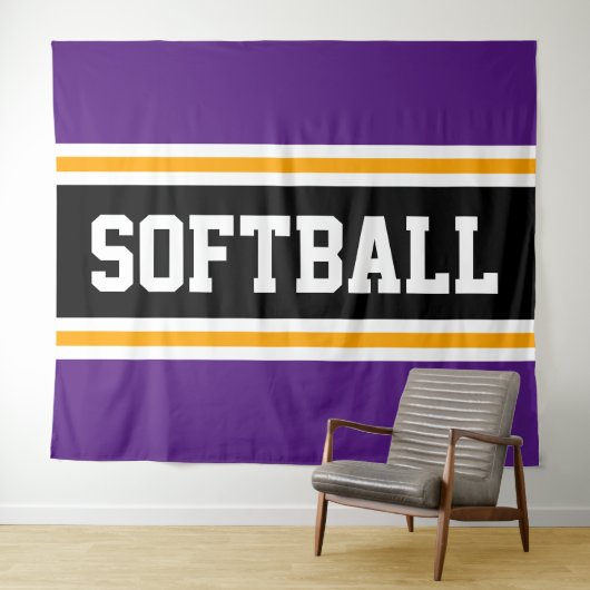SOFTBALL Paarse Zwart Wit Geel Racing Stripes Wandkleed (In Situ (horizontaal))