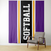 SOFTBALL Paarse Zwart Wit Geel Racing Stripes Wandkleed (In situ)