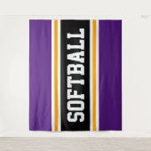 SOFTBALL Paarse Zwart Wit Geel Racing Stripes Wandkleed (Voorkant)