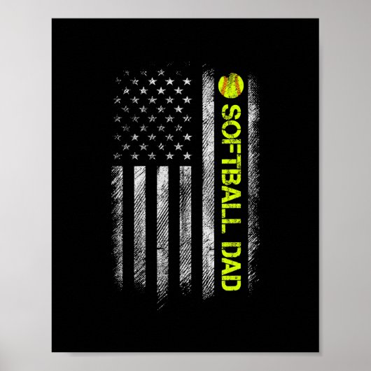 Softball Pap American Flag  Softball Poster (Voorkant)