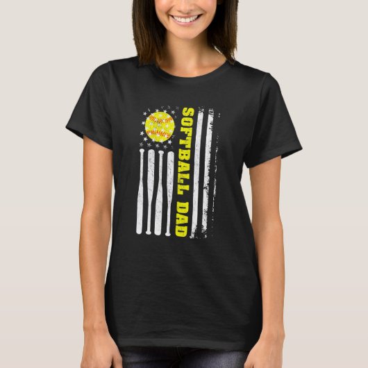 Softball Pap Amerikaanse Vlag Vader Da T-shirt (Voorkant)