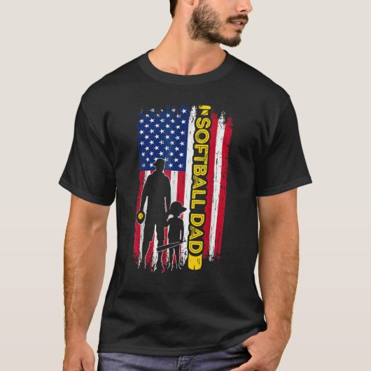 Softball Pap Usa Flag Softball Player's vader T-shirt (Voorkant)