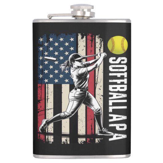 Softball Papa Amerikaans Amerikaanse vlag Heupfles (Voorkant)