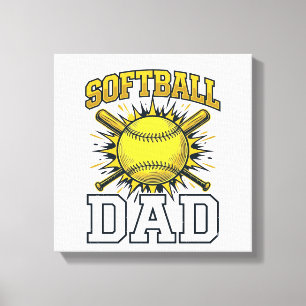 Softball Papa Vintage Gravure Shirt Ontwerp_1 Canvas Afdruk