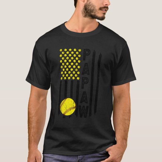 Softball Papaw Opa US Flag Softbal Speler Pap T-shirt (Voorkant)