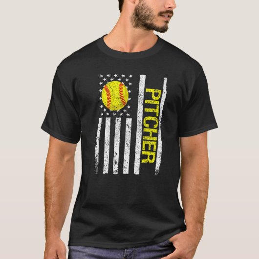 Softball Pitcher Amerikaanse vlag T-shirt (Voorkant)