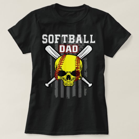 Softball Pitcher Hitter Catcher Skull Dad  T-shirt (Design voorkant)