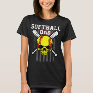 Softball Pitcher Hitter Catcher Skull Dad  T-shirt