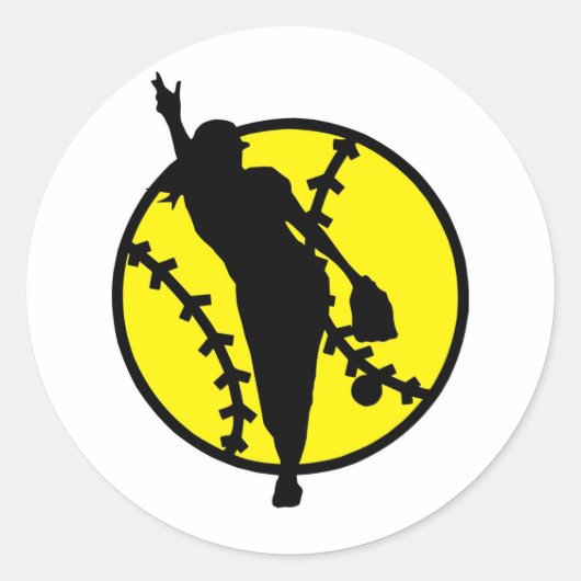 Softball Pitcher Ronde Sticker (Voorkant)
