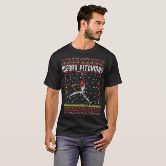 Softball Pitcher Ugly kerstSweater Holiday T-shirt (Voorkant volledig)