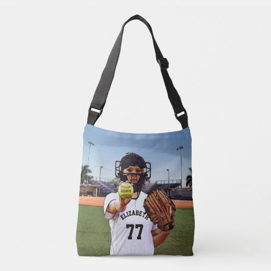 Softball Player Catcher met Jouw naam en nummer Crossbody Tas (Voorkant)