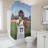 Softball Player Catcher met Jouw naam en nummer Douchegordijn (In situ)
