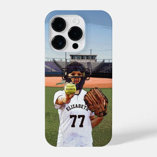 Softball Player Catcher met Jouw naam en nummer iPhone Hoesje (Achterkant)