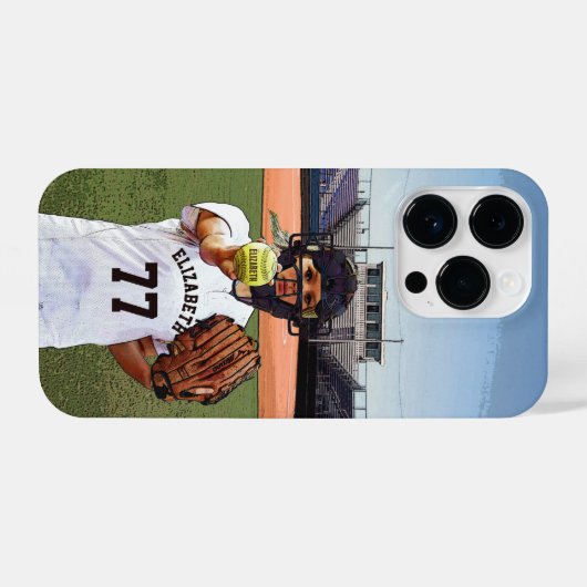 Softball Player Catcher met Jouw naam en nummer iPhone Hoesje (Achterkant horizontaal)