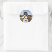 Softball Player Catcher met Jouw naam en nummer Ronde Sticker (Tas)