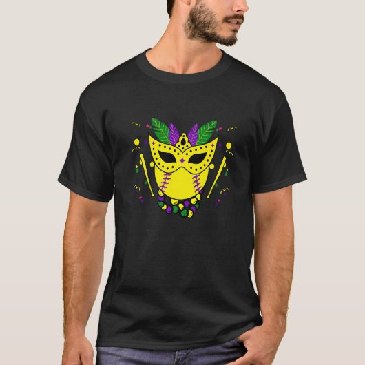 Softball Player Fun Softball Mardi Gras Bads Maske T-shirt (Voorkant)