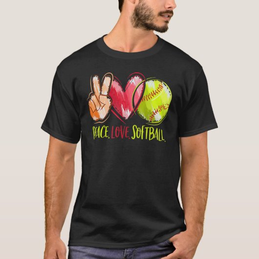 Softball Player Girls Peace Love Softball T-shirt (Voorkant)