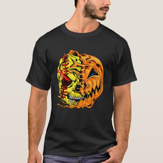 Softball Player Halloween Pumpkin Skeleton Skull K T-shirt (Voorkant)