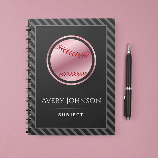 Softball Player Name subject Elegant Striped Grey Notitieboek