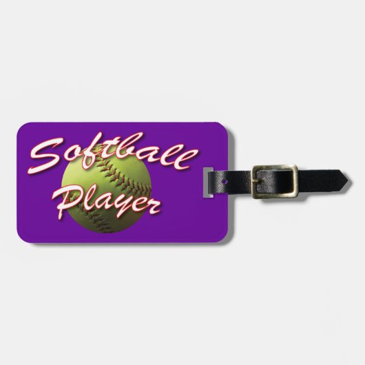 Softball Player op Paars Bagagelabel (Voorkant horizontaal)