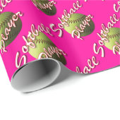 Softball Player op Roze Cadeaupapier (Rol Hoek)