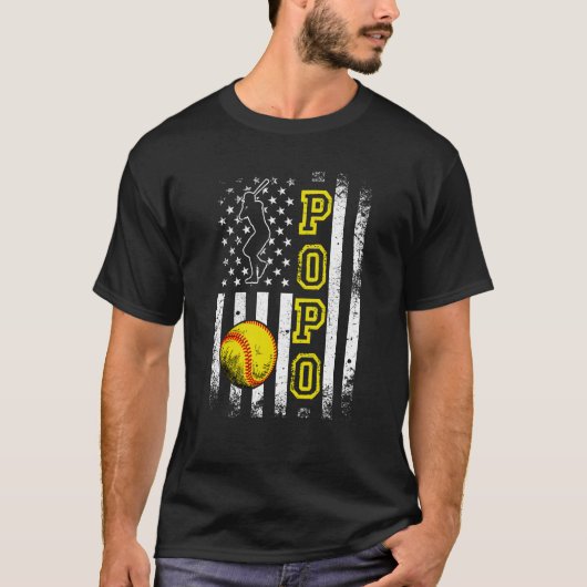 Softball Popo American Flag Vintage Softball T-shirt (Voorkant)