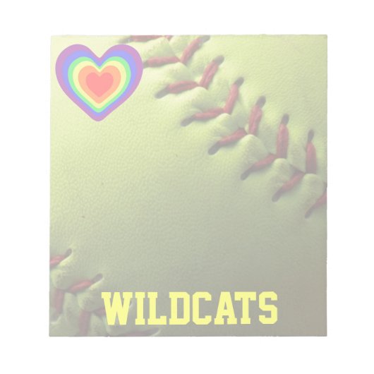 Softball Pride Rainbow Heart en naam Notitieblok (Voorkant)