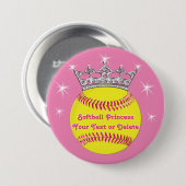Softball Princess Pins Tiara, Softball, JOUW TEKST Ronde Button 7,6 Cm (Voorkant /achterkant)