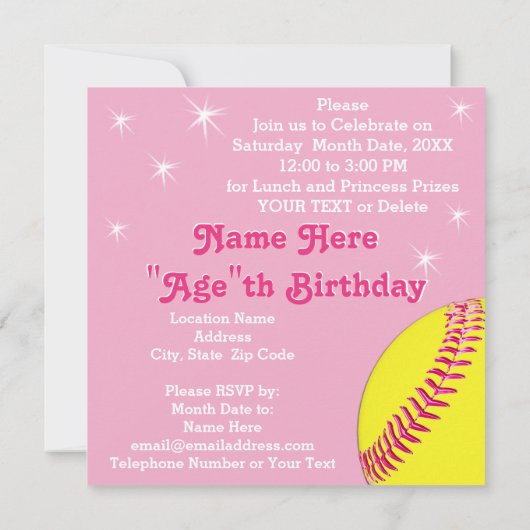Softball Princess Softball Birthday-uitnodigingen Kaart (Achterkant)