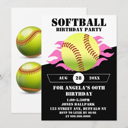 Softball Roze Birthday Party (Voorkant / Achterkant)