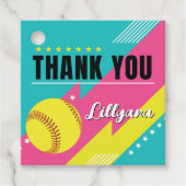 Softball Roze Blauwgroen Geel Verjaardagsfeestje D Bedankjes Labels (Voorkant)