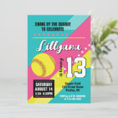 Softball roze Blauwgroen geel verjaardagsfeestje,  Kaart (Staand voorkant)