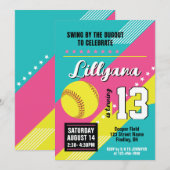 Softball roze Blauwgroen geel verjaardagsfeestje,  Kaart (Voorkant / Achterkant)