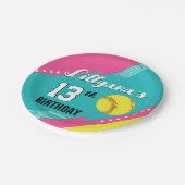 Softball roze Blauwgroen geel verjaardagsfeestje,  Papieren Bordje (Gekanteld)