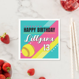 Softball roze Blauwgroen geel verjaardagsfeestje,  Servet