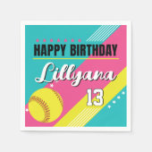 Softball roze Blauwgroen geel verjaardagsfeestje,  Servet (Voorkant)