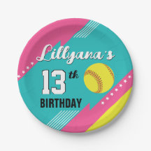 Softball Roze Turquoise Geel Verjaardagsfeestje, E